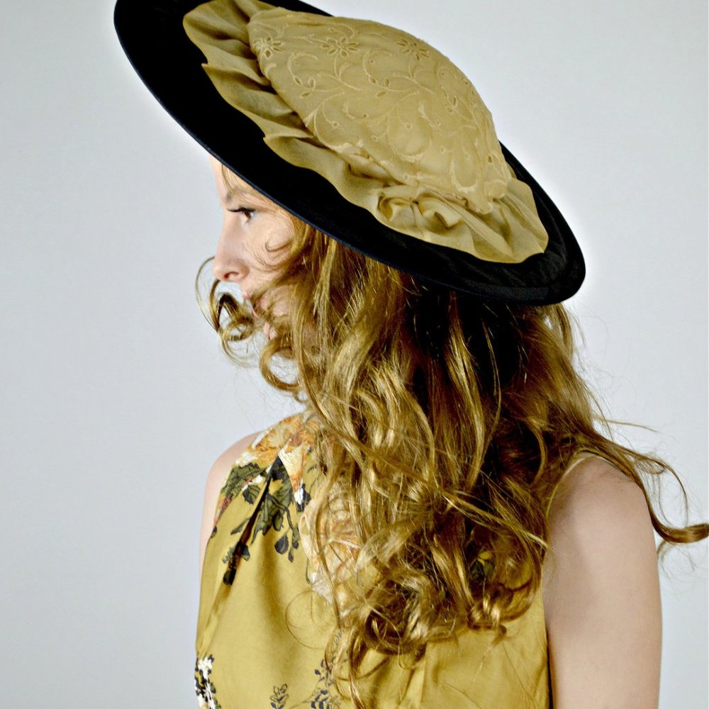 Vintage Old Hollywood Glam Black Oversized Brim Hat